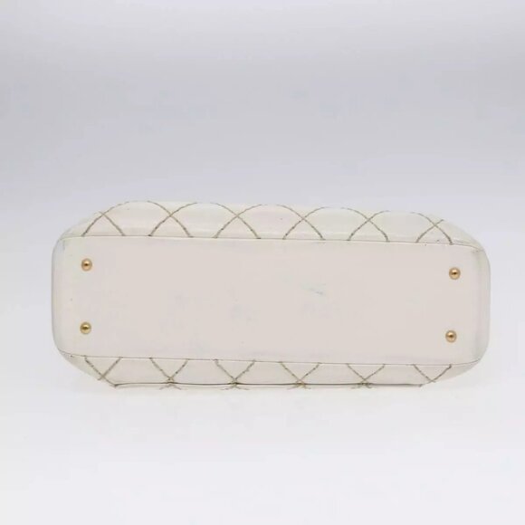 CHANEL Wild Stitch Chain Tote Bag Leather White Gold CC Auth bs17226 - Picture 7 of 16